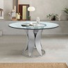 Armen Living Petal Modern Glass And Stainless Steel Round Pedestal Dining Table In Brushed Stainless Steel Finishing