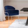 Portia Blue Velvet and Brushed Stainless Steel Dining Room Chairs - Set of 2 01