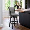 Armen Living Raleigh Arm Swivel Barstool In Black Finish And Gray Faux Leather