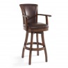 Armen Living Raleigh Arm 26" Counter Height Swivel Wood Barstool in Chestnut Finish and Kahlua Faux Leather - Angled