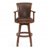 Armen Living Raleigh Arm 26" Counter Height Swivel Wood Barstool in Chestnut Finish and Kahlua Faux Leather - Front