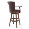 Armen Living Raleigh Arm 26" Counter Height Swivel Wood Barstool in Chestnut Finish and Kahlua Faux Leather - Back Angle