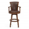 Armen Living Raleigh Arm 30" Bar Height Swivel Wood Barstool in Chestnut Finish and Kahlua Faux Leather - Front