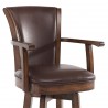 Armen Living Raleigh Arm 30" Bar Height Swivel Wood Barstool in Chestnut Finish and Kahlua Faux Leather - Seat Close-Up
