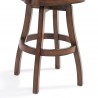 Armen Living Raleigh Arm 30" Bar Height Swivel Wood Barstool in Chestnut Finish and Kahlua Faux Leather - Leg Close-Up