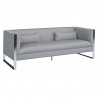 Royce Contemporary Sofa with Polished Stainless Steel and Grey Fabric  - Angled