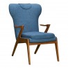 Ryder Mid-Century Accent Chair in Champagne Ash Wood Finish and Blue Fabric - Angled
