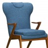 Ryder Mid-Century Accent Chair in Champagne Ash Wood Finish and Blue Fabric - Seat Close-Up