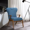 Ryder Mid-Century Accent Chair in Champagne Ash Wood Finish and Blue Fabric - Lifestyle