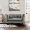Armen Living Regis Contemporary Chair In Gray Fabric with Black Metal Finish Legs And Antique Brown Nailhead Accents