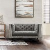 Regis Contemporary Chair in Grey Fabric with Black Metal Finish Legs and Antique Brown Nailhead Accents - Lifestyle