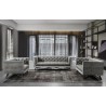 Regis Contemporary Chair in Grey Fabric with Black Metal Finish Legs and Antique Brown Nailhead Accents - Lifestyle 2