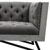 Armen Living Regis Contemporary Loveseat in Grey Fabric with Black Metal Finish Legs and Antique Brown Nailhead Accents - Close-Up
