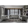 Armen Living Regis Contemporary Loveseat in Grey Fabric with Black Metal Finish Legs and Antique Brown Nailhead Accents - Lifestyle 2