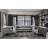 Armen Living Regis Sofa in Gray Fabric with Black Metal Finish Legs and Antique Brown Nailhead Accents Set
