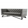 Armen Living Regis Contemporary Sofa in Grey Fabric with Black Metal Finish Legs and Antique Brown Nailhead Accents - Angled