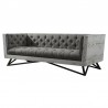 Armen Living Regis Sofa in Gray Fabric with Black Metal Finish Legs and Antique Brown Nailhead Accents Side