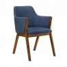 Armen Living Renzo Blue Fabric and Walnut Wood Dining Side Chairs - Side Angle