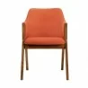 Armen Living Renzo Orange Fabric and Walnut Wood Dining Side Chairs - Front - Armen Living Renzo Orange Fabric and Walnut Wood Dining Side Chairs - Front