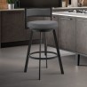 Armen Living Roman Gray Faux Leather And Black Metal Swivel Bar And Counter Stool