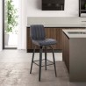 Armen Living Renee Swivel Grey Faux Leather And Black Wood Bar Stool In Gray
