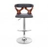 Ruth Adjustable Swivel Grey Faux Leather and Walnut Wood Bar Stool with Chrome Base 02
