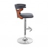 Ruth Adjustable Swivel Grey Faux Leather and Walnut Wood Bar Stool with Chrome Base 01