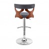 Ruth Adjustable Swivel Grey Faux Leather and Walnut Wood Bar Stool with Chrome Base 03