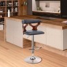 Ruth Adjustable Swivel Grey Faux Leather and Walnut Wood Bar Stool with Chrome Base