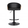 Armen Living Solstice Adjustable Black Faux Leather Swivel Barrstool With Black Powder Coated Finish and Gold Accents Front