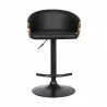 Armen Living Solstice Adjustable Black Faux Leather Swivel Barrstool With Black Powder Coated Finish and Gold Accents Front - Armen Living Solstice Adjustable Black Faux Leather Swivel Barrstool With Black Powder Coated Finish and Gold Accents Front