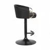 Armen Living Solstice Adjustable Black Faux Leather Swivel Barrstool With Black Powder Coated Finish and Gold Accents Side - Armen Living Solstice Adjustable Black Faux Leather Swivel Barrstool With Black Powder Coated Finish and Gold Accents Side