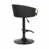 Armen Living Solstice Adjustable Black Faux Leather Swivel Barrstool With Black Powder Coated Finish and Gold Accents Back