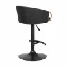 Armen Living Solstice Adjustable Black Faux Leather Swivel Barrstool With Black Powder Coated Finish and Gold Accents Back - Armen Living Solstice Adjustable Black Faux Leather Swivel Barrstool With Black Powder Coated Finish and Gold Accents Back