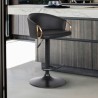 Armen Living Solstice Adjustable Black Faux Leather Swivel Barrstool With Black Powder Coated Finish and Gold Accents