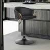 Armen Living Solstice Adjustable Black Faux Leather Swivel Barrstool With Black Powder Coated Finish and Gold Accents - Armen Living Solstice Adjustable Black Faux Leather Swivel Barrstool With Black Powder Coated Finish and Gold Accents