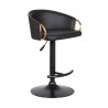Armen Living Solstice Adjustable Black Faux Leather Swivel Barrstool With Black Powder Coated Finish and Gold Accents Side