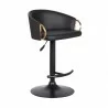 Armen Living Solstice Adjustable Black Faux Leather Swivel Barrstool With Black Powder Coated Finish and Gold Accents Side - Armen Living Solstice Adjustable Black Faux Leather Swivel Barrstool With Black Powder Coated Finish and Gold Accents Side