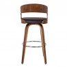 Armen Living Shelly Swivel Brown Faux Leather and Walnut Wood Bar Stool Back