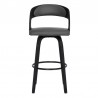 Armen Living Shelly Swivel Grey Faux Leather and Black Wood Bar Stool Front