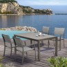 Armen Living Solana Outdoor Rectangular Aluminum Dining Table in Cosmos Grey Finish with Wood Top- Set VIew