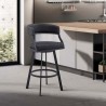 Armen Living Saturn 30" Bar Height Swivel Black Faux Leather and Metal Bar Stool 