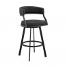 Armen Living Saturn 30" Bar Height Swivel Black Faux Leather and Metal Bar Stool Front Angle