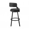 Armen Living Saturn 30" Bar Height Swivel Black Faux Leather and Metal Bar Stool Side