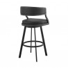 Armen Living Saturn 30" Bar Height Swivel Black Faux Leather and Metal Bar Stool Back Angle