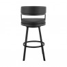 Armen Living Saturn 30" Bar Height Swivel Black Faux Leather and Metal Bar Stool Front