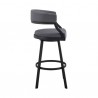 Armen Living Saturn 30" Bar Height Swivel Gray Faux Leather and Metal Bar Stool Side