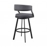 Armen Living Saturn 30" Bar Height Swivel Gray Faux Leather and Metal Bar Stool Side Angle