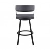 Armen Living Saturn 30" Bar Height Swivel Gray Faux Leather and Metal Bar Stool Back