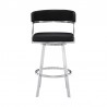Armen Living Saturn Swivel Black Faux Leather and Brushed Stainless Steel Bar Stool Front